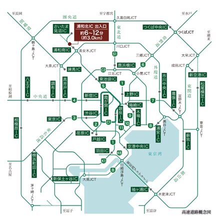 浦和北I.C.へは車で約6〜12分。
カーアクセスも快適。