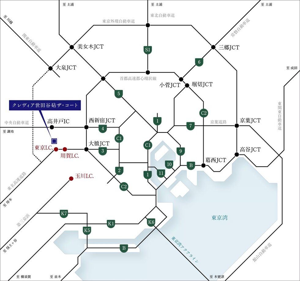 東京都心や静岡・長野方面など、
多方面につながるカーアクセス。