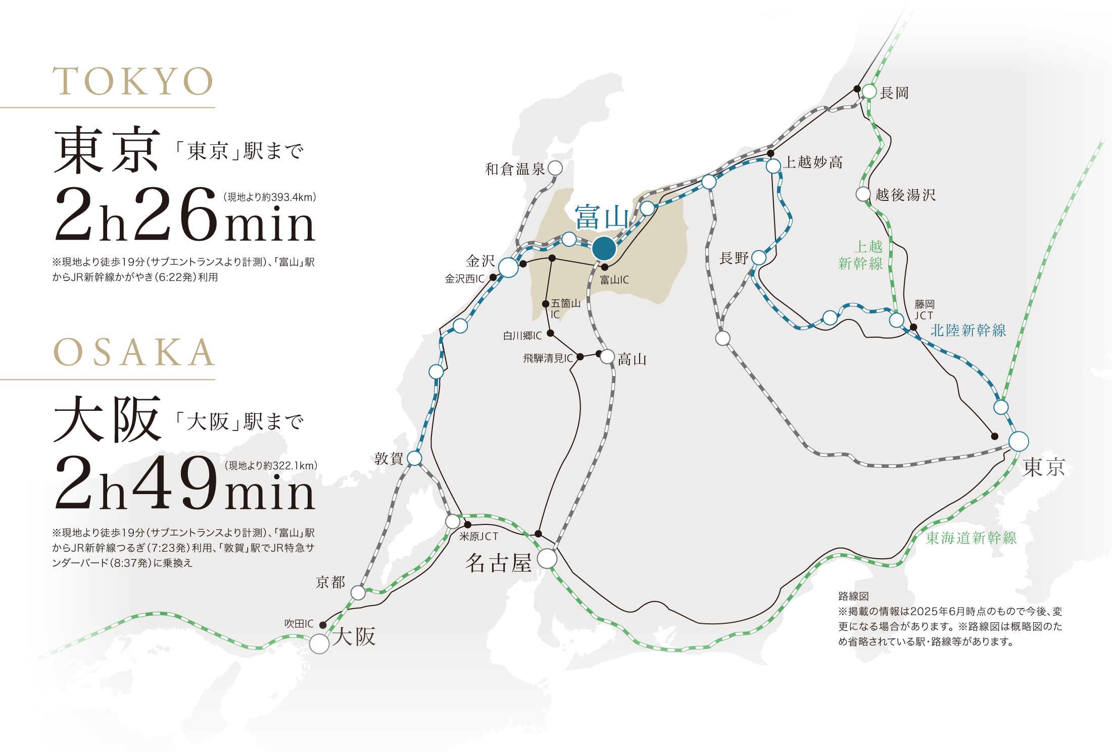 富山と隣県を軽やかに行き来でき、東京・大阪へスムーズにつながる壮大なアクセス網。