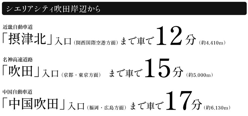 高速道路へも快適にアクセス可能。
広域へ、レジャーへ、加速するフットワーク。