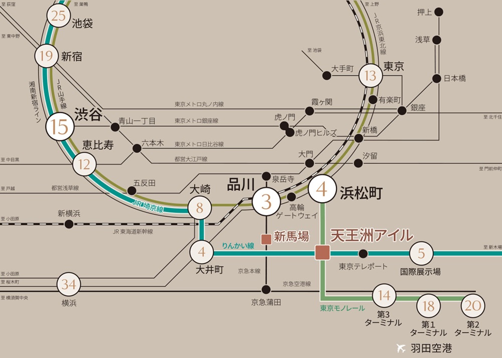 都心も世界も軽やかにつながる。
3駅3路線利用で国内外へダイレクトアクセス