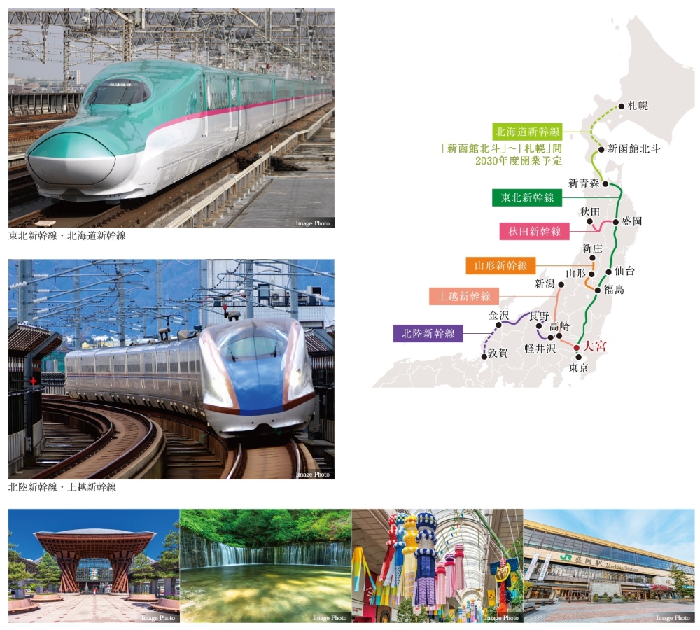 北陸・東北方面へのアクセスは「大宮」から。
主要都市へスピーディに広がる、新幹線ネットワーク。