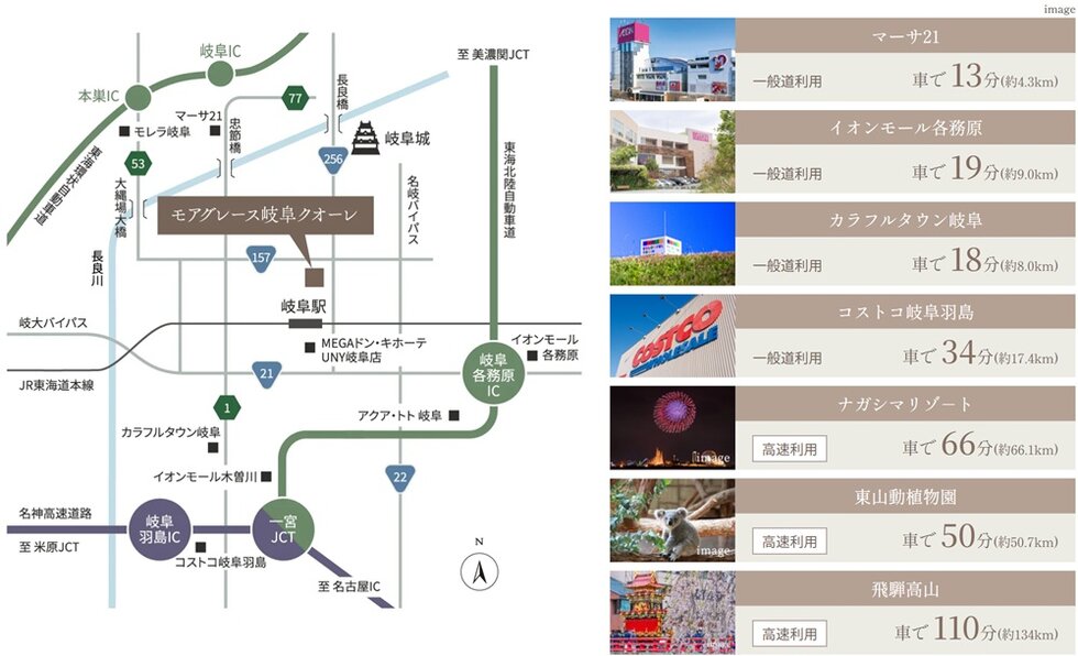 東西に走る主要道路や高速道路によりお買い物やレジャー施設へも素早くアクセス
