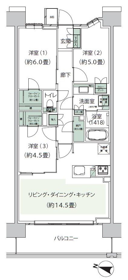クレストプライムレジデンス 間取り A-H1タイプ［七番街 先着順］