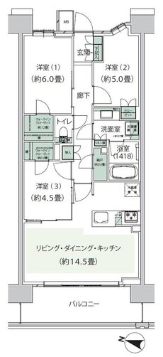クレストプライムレジデンス 間取り A-H1タイプ［七番街 先着順］