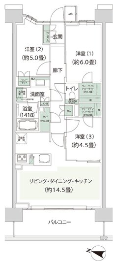 クレストプライムレジデンス 間取り AC-H3 type［七番街］