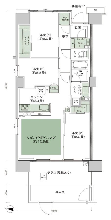 シティテラス八千代緑が丘 間取り H-Bg type