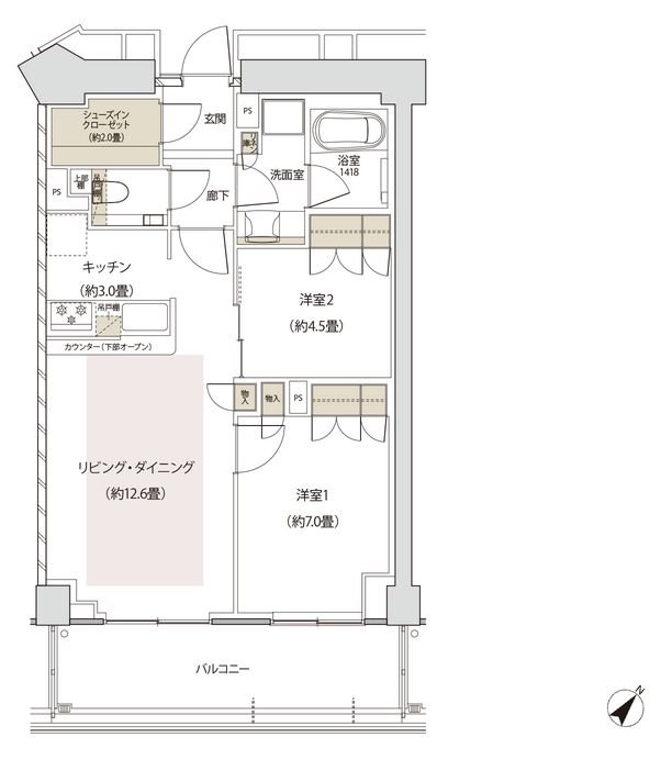 ザ・パークハウス 福岡タワーズ 間取り 60-wBタイプ