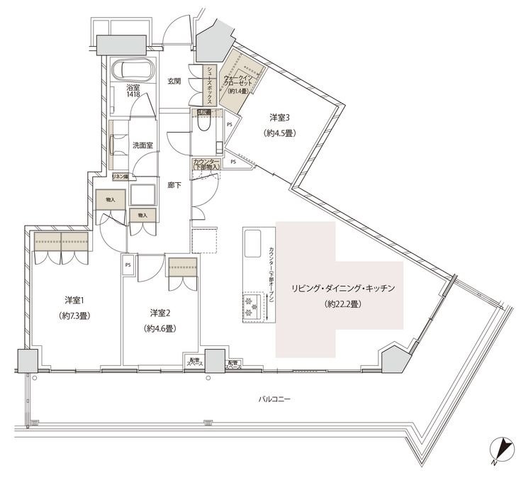 ザ・パークハウス 福岡タワーズ 間取り 80-wHタイプ