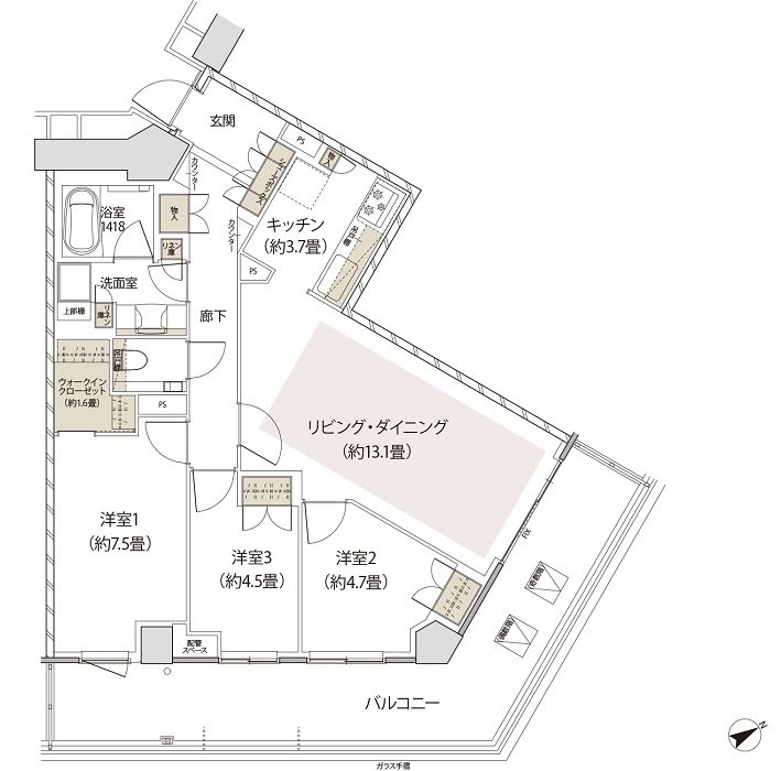 ザ・パークハウス 福岡タワーズ 間取り 80-eDタイプ