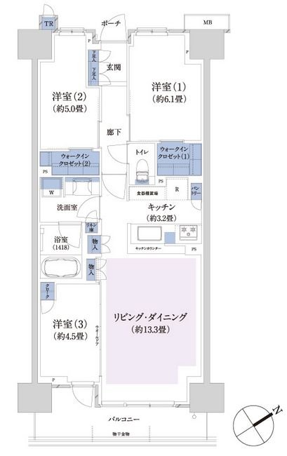 パークホームズ横濱星川 間取り W-Mタイプ