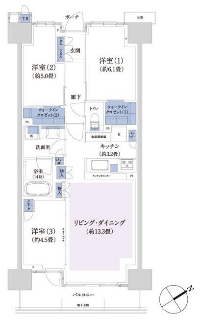 パークホームズ横濱星川 間取り W-Oタイプ