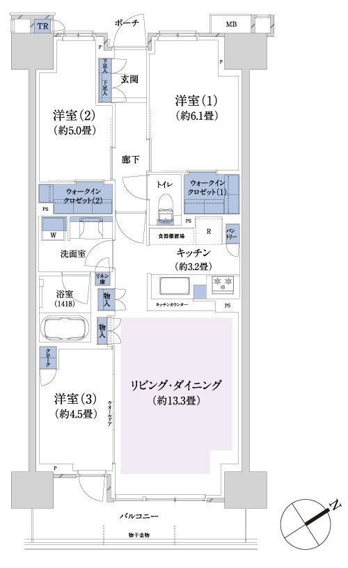 パークホームズ横濱星川 間取り W-O'タイプ