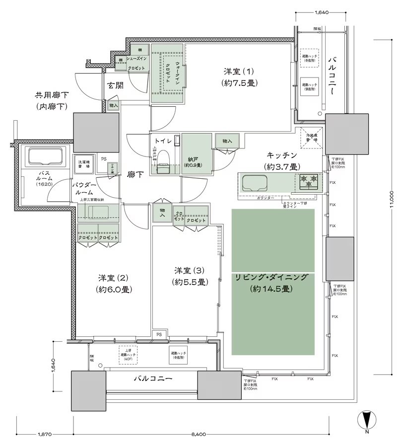 シティタワー大阪本町 間取り NW-85A-標準プラン type