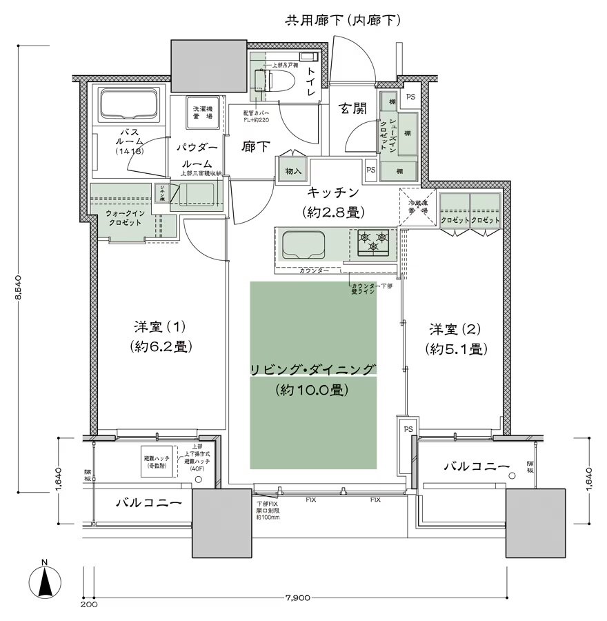 シティタワー大阪本町 間取り S-55E-標準プラン type