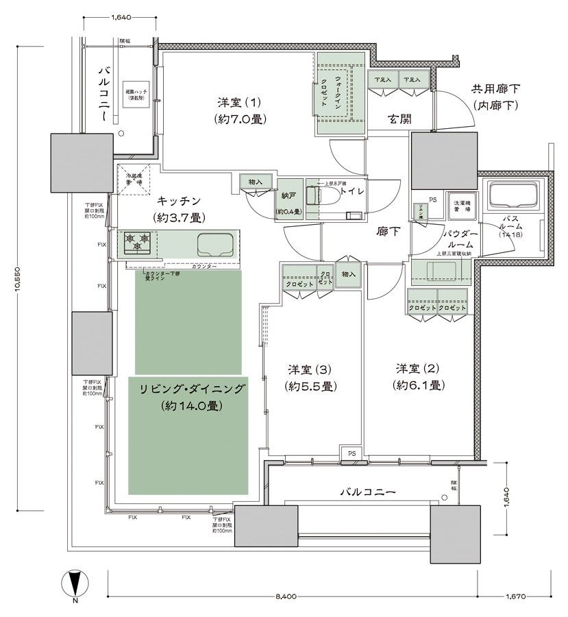 シティタワー大阪本町 間取り NE-80A-標準プラン type