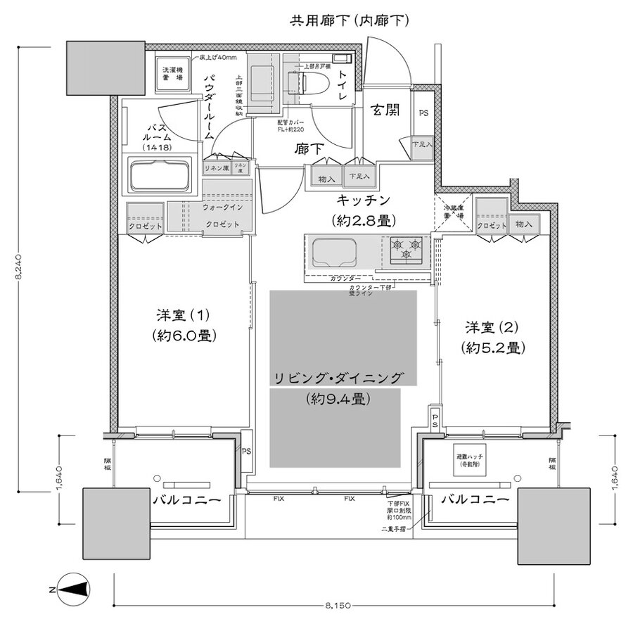 シティタワー大阪本町 間取り W-55C1-標準プラン type
