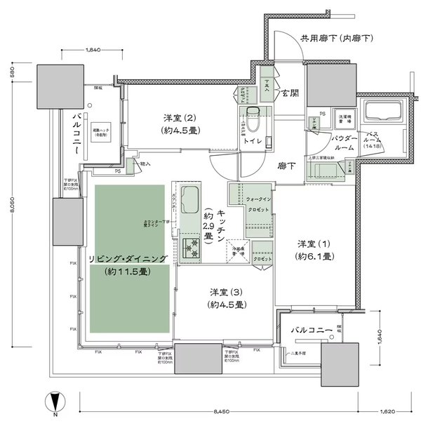 シティタワー大阪本町 間取り NE-65A2-標準プラン type