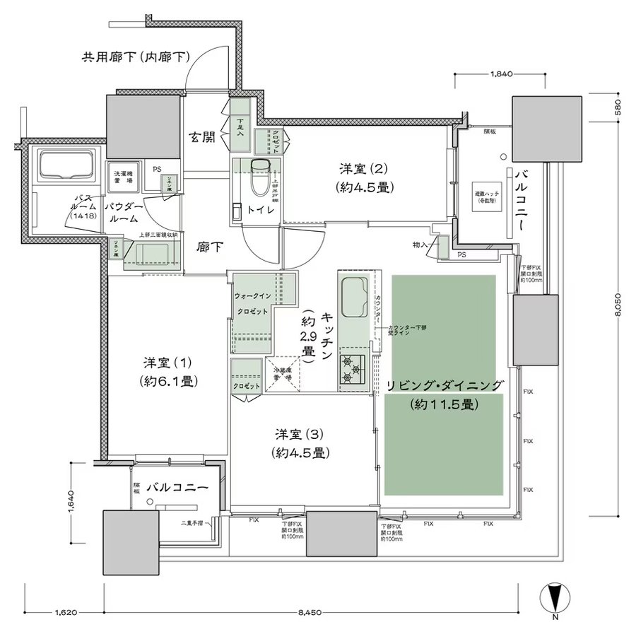 シティタワー大阪本町 間取り NW-65A1-標準プラン type