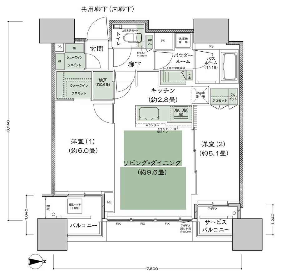シティタワー大阪本町 間取り E-55I-標準プラン type