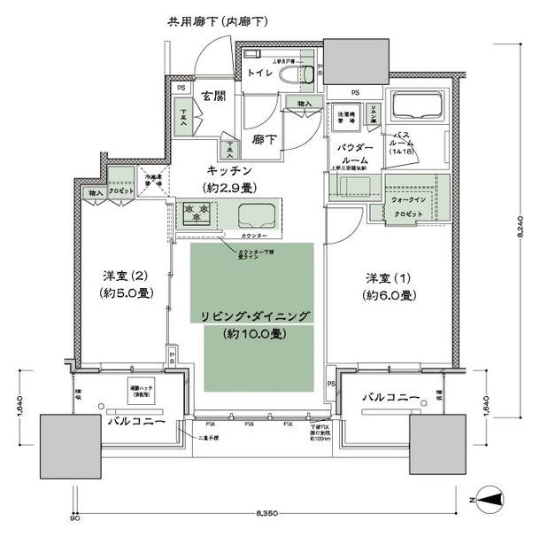 シティタワー大阪本町 間取り W-55A-標準プラン type