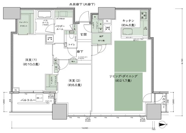 シティタワー大阪本町 間取り E-100TD type