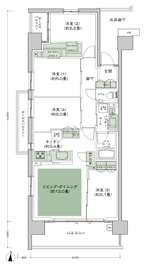 シティハウス小金井公園 間取り E-80A type