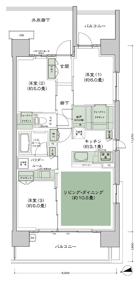 シティハウス小金井公園 間取り A-70C10 type