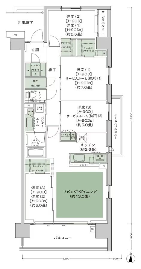 シティハウス小金井公園 間取り H-90Ds type