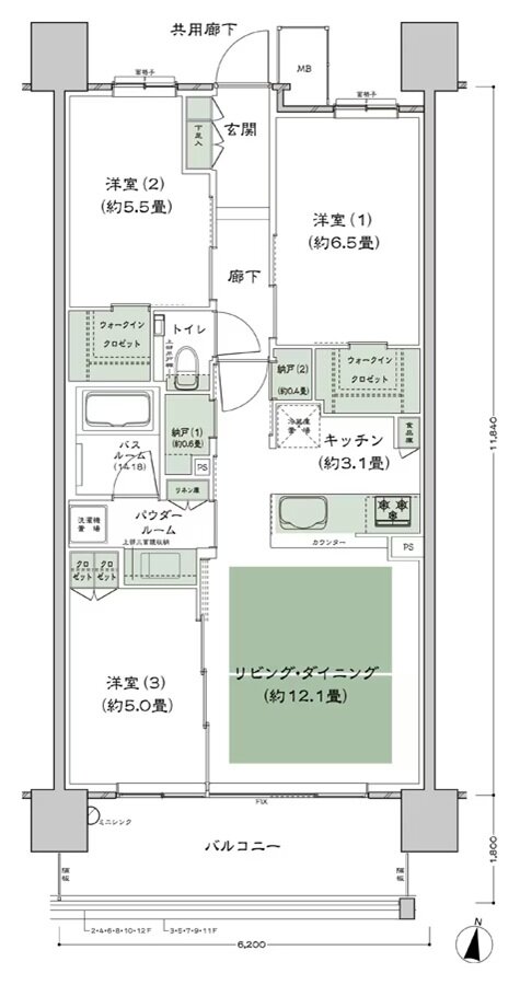 シティハウス堤通雨宮町 間取り B11'-標準 type