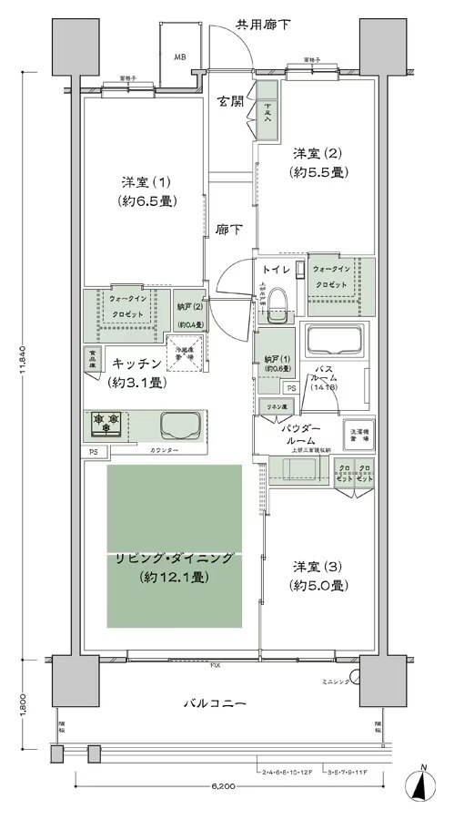 シティハウス堤通雨宮町 間取り B10-標準 type