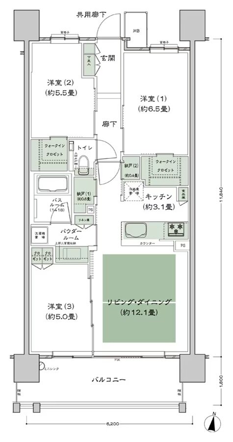 シティハウス堤通雨宮町 間取り B12'-標準 type