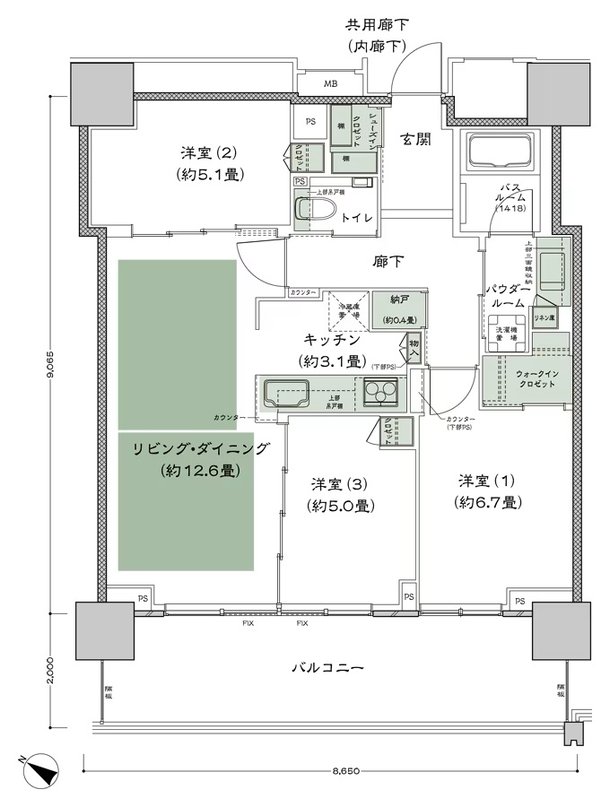 ベイシティタワーズ神戸 WEST 間取り W-75D-標準 type