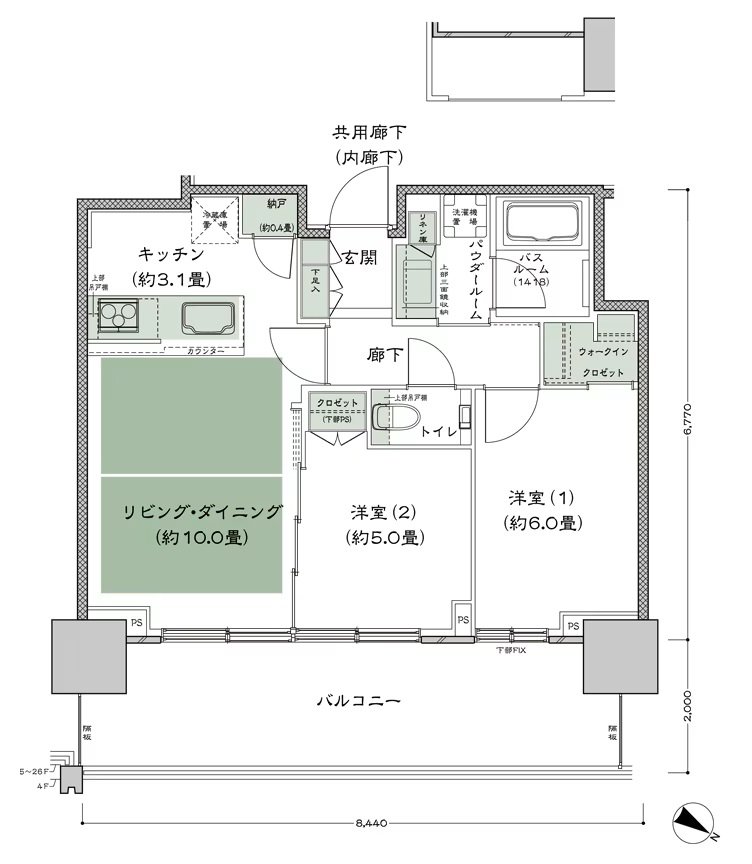 ベイシティタワーズ神戸 WEST 間取り W-55B-標準 type