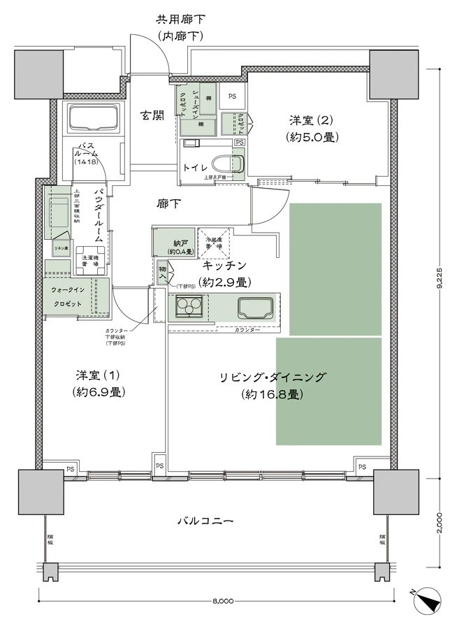 ベイシティタワーズ神戸 WEST 間取り W-70D'-LD拡大 type