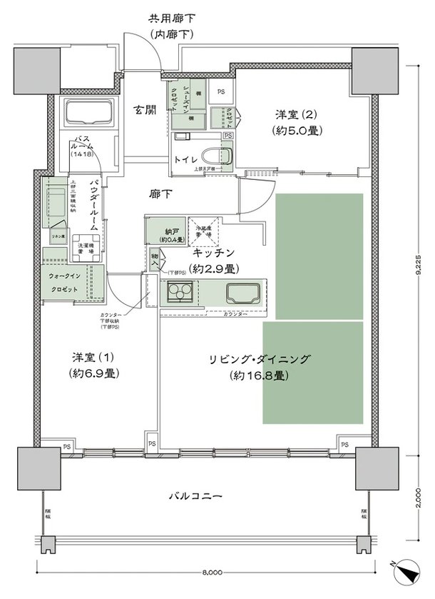 ベイシティタワーズ神戸 WEST 間取り W-70D'-LD拡大 type