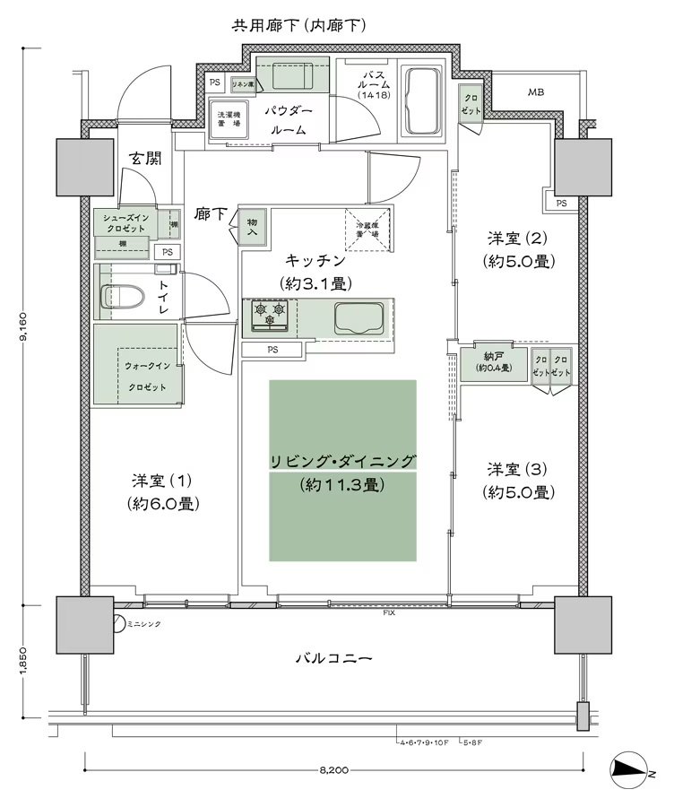 シティテラス上杉 間取り F5-標準 type