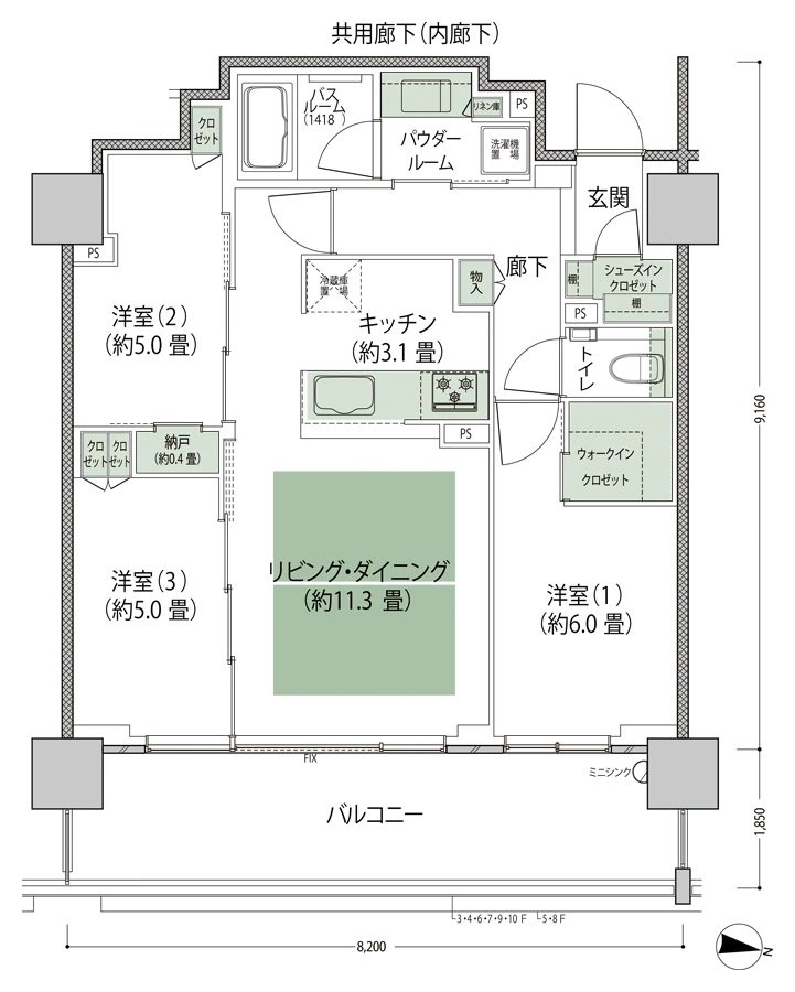 シティテラス上杉 間取り F2'-標準 type