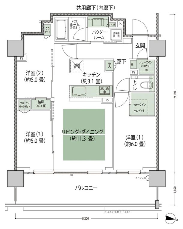 シティテラス上杉 間取り F2'-標準 type