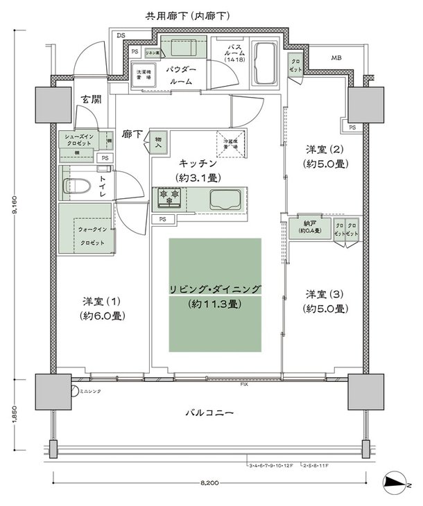 シティテラス上杉 間取り F6-標準 type