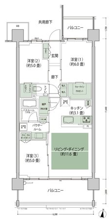 シティテラス上杉 間取り B2'-標準 type