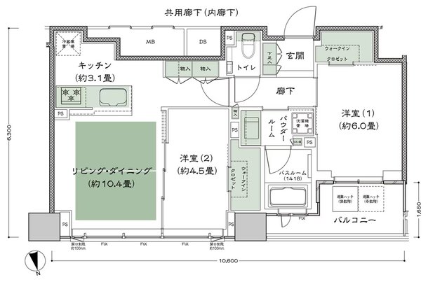 シティタワー天王寺 間取り 55B-標準 type