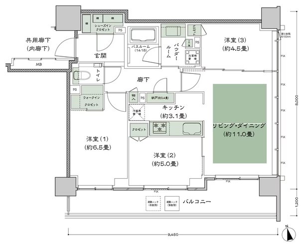 シティタワー天王寺 間取り 70C-標準 type