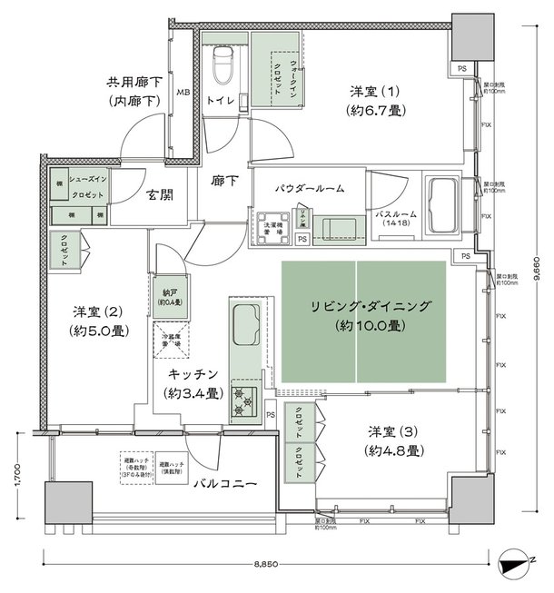 シティタワー天王寺 間取り 70D-標準 type