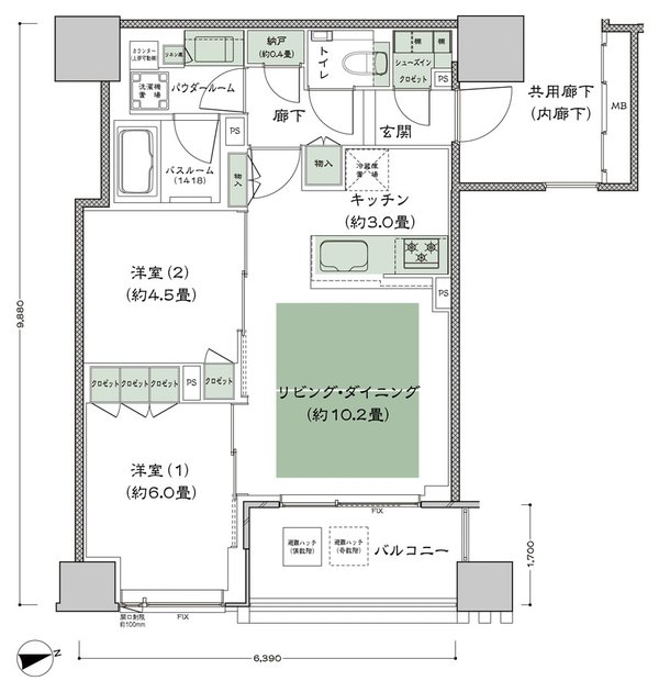 シティタワー天王寺 間取り 55A-標準 type