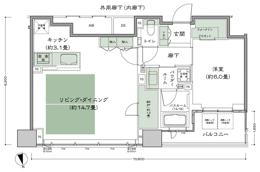 シティタワー天王寺 間取り 55B-LD拡大 type