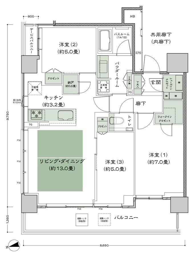 シティタワー天王寺 間取り 75A-洋室引戸 type