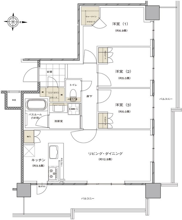 ライオンズタワー新大工町 間取り V type