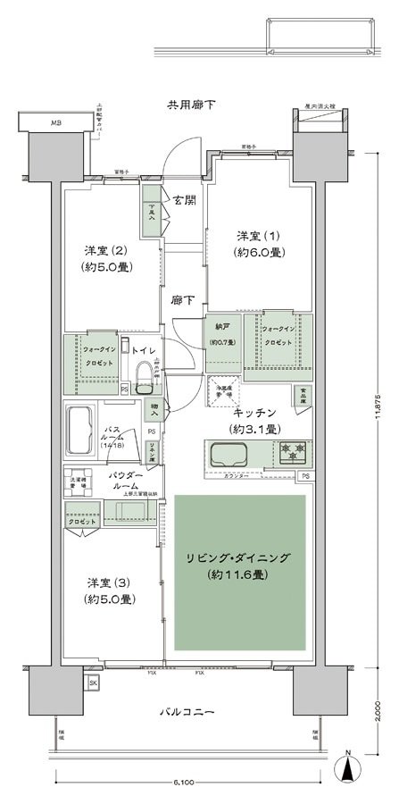 シティテラス赤羽THE EAST／THE WEST 間取り B-F5-標準 type