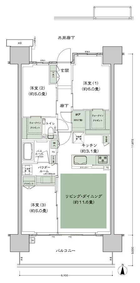 シティテラス赤羽THE EAST/THE WEST 間取り B-F3-標準 type